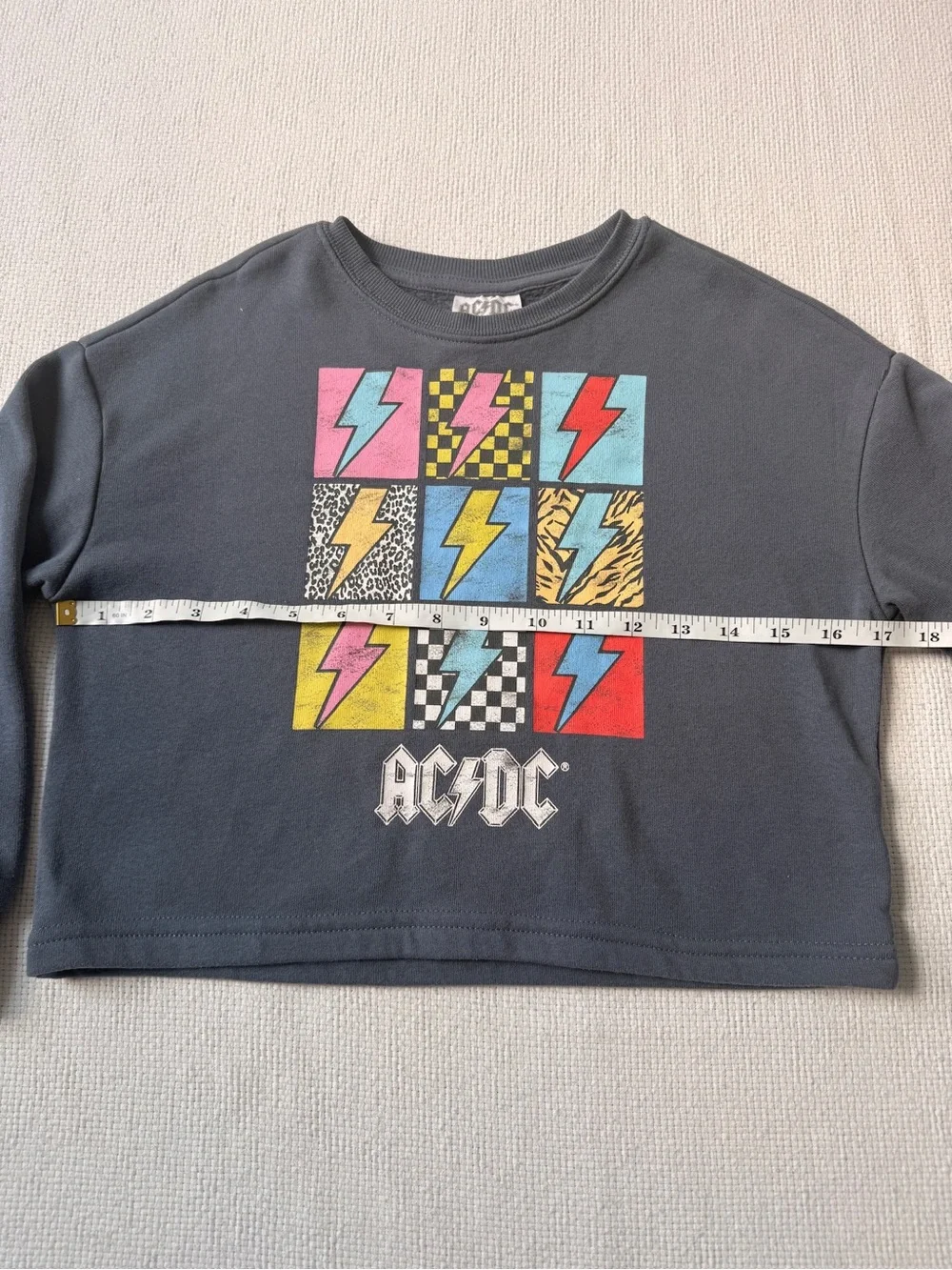 AC/DC Kids Dark Gray Cropped Sweatshirt with Multicolor Lightning Grid